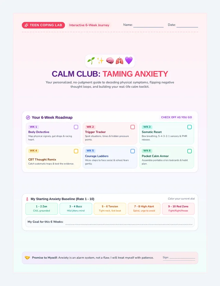 Calm Club Teen Anxiety Workbook