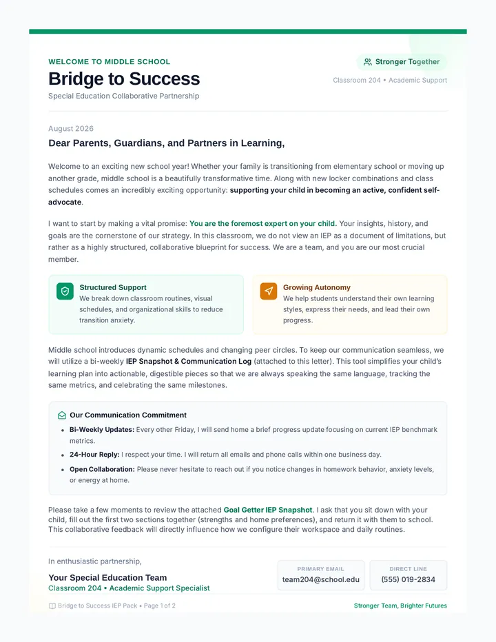 Teamwork Triumph Parent Letter
