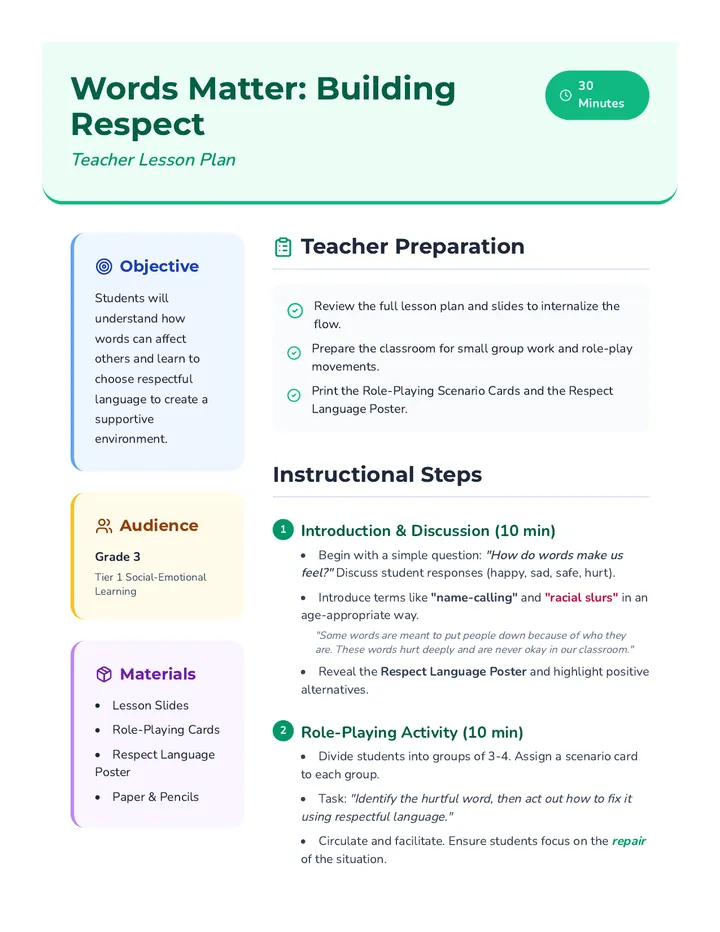 Respect Lesson Plan Teacher Resource