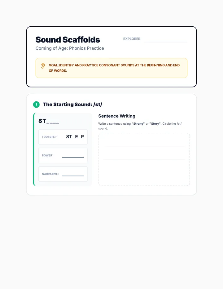 Sound Scaffolds Worksheet