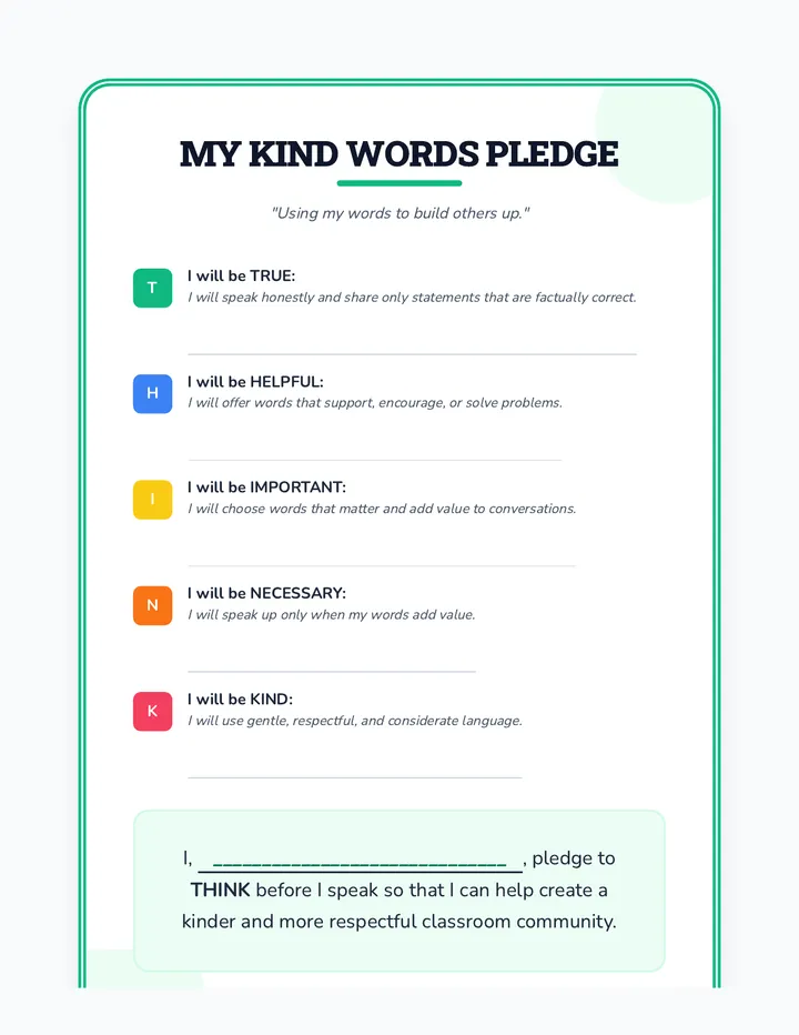 Kind Words Pledge Template