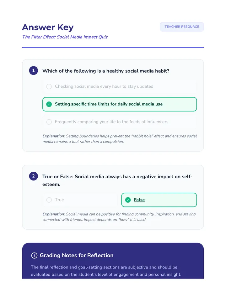 Social Media Quiz Answer Key