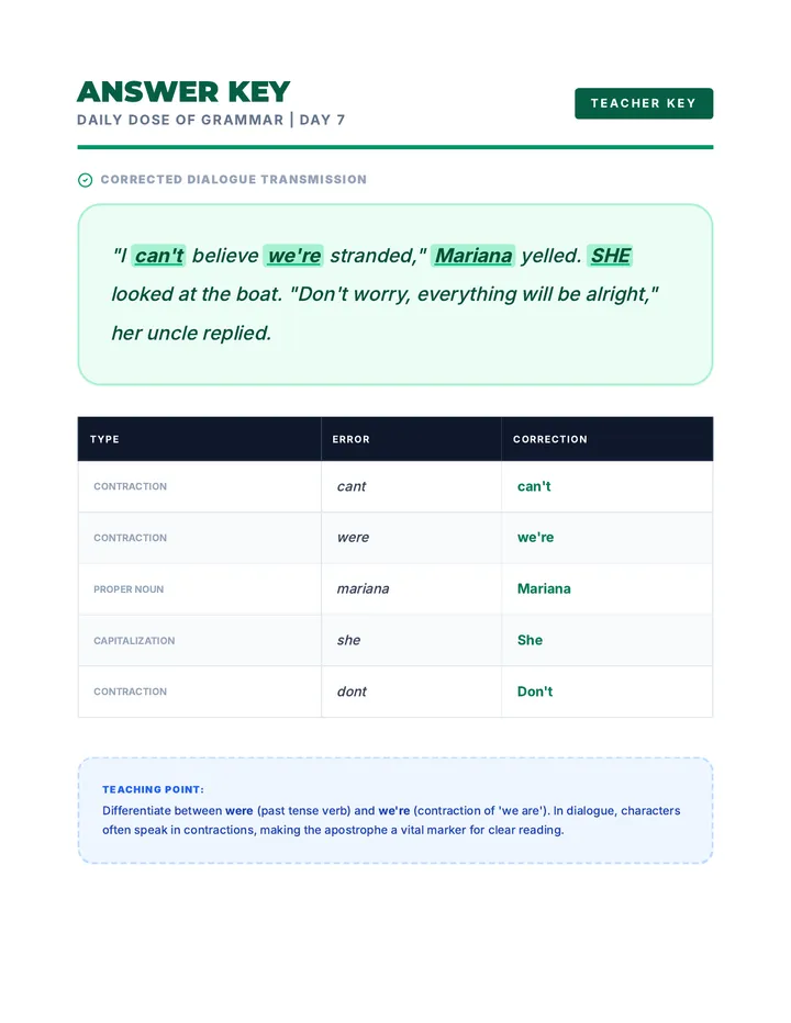 Day 7 Daily Dose Grammar Answer Key