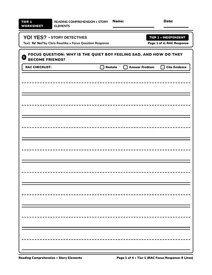 Yo Yes Tier 1 Worksheet