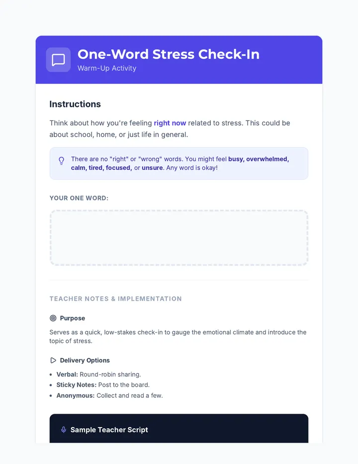 Stress Check-In Warm-Up