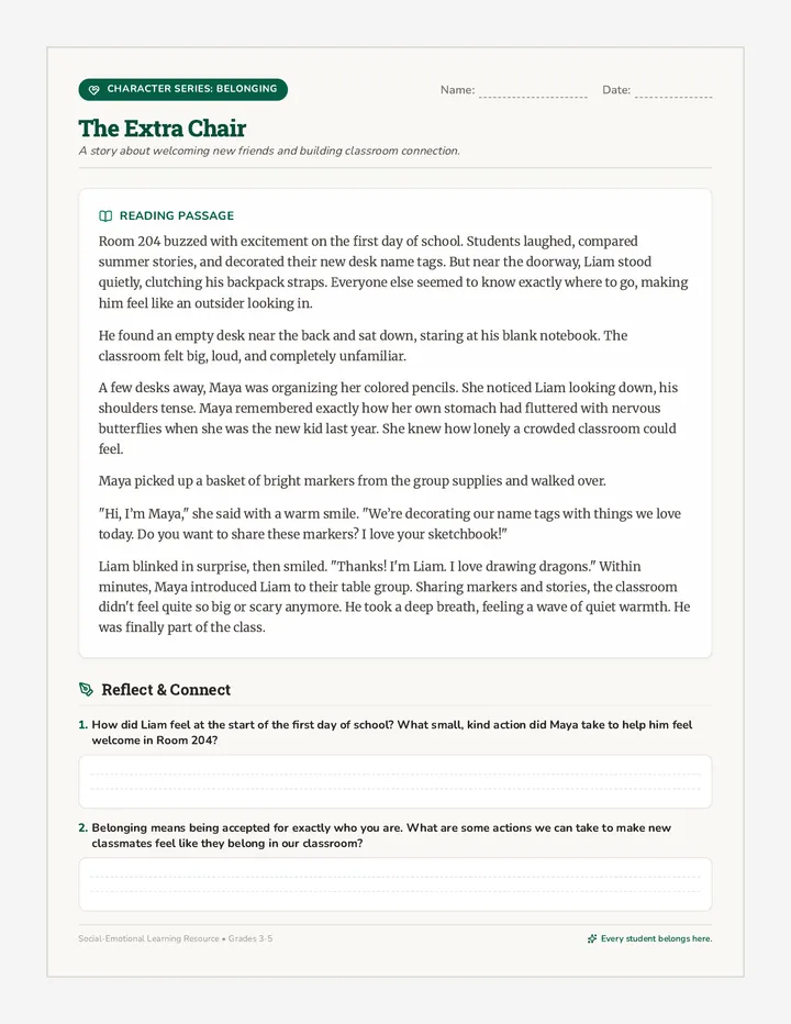 Extra Chair Reading Passage