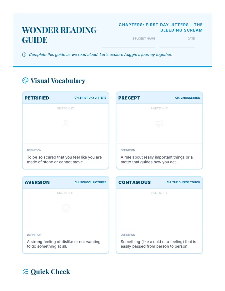 Wonder Reading Guide Worksheet