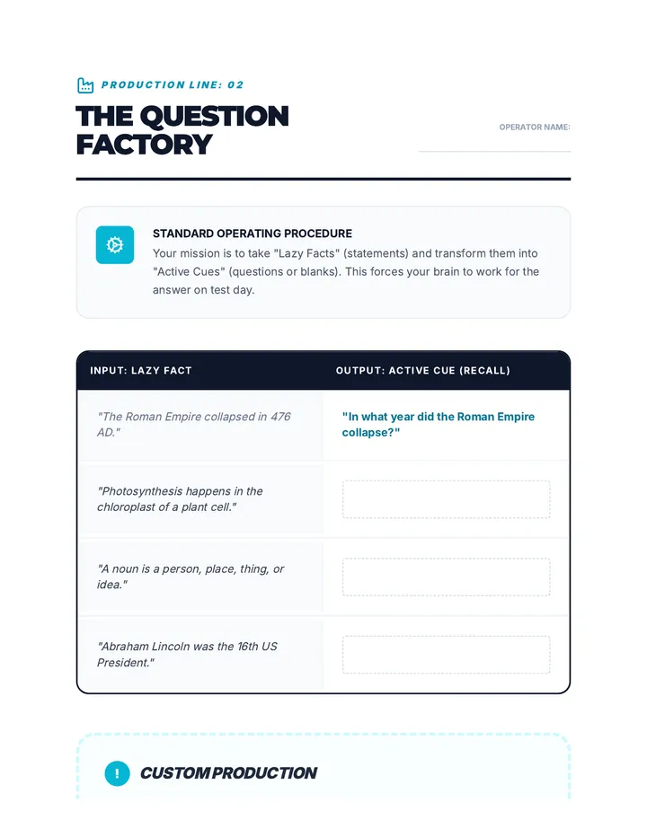 Question Factory Worksheet