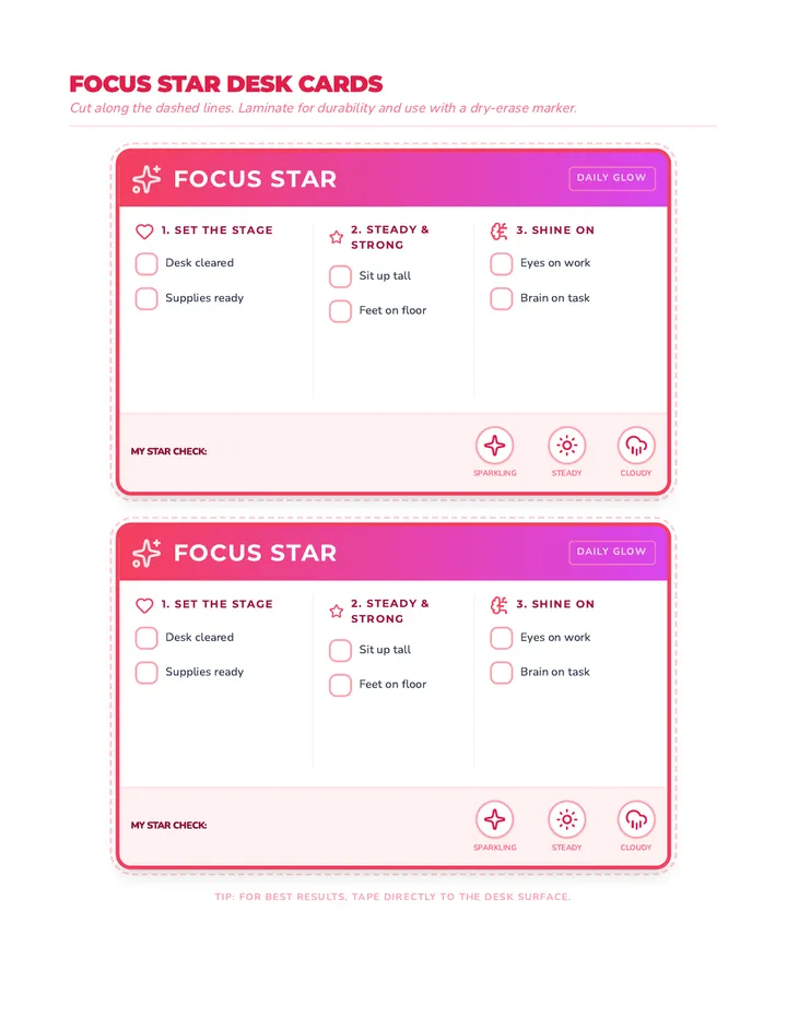 Focus Star Desk Card