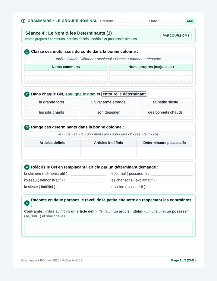 Chouette Groupe Nominal Fiche Eleve