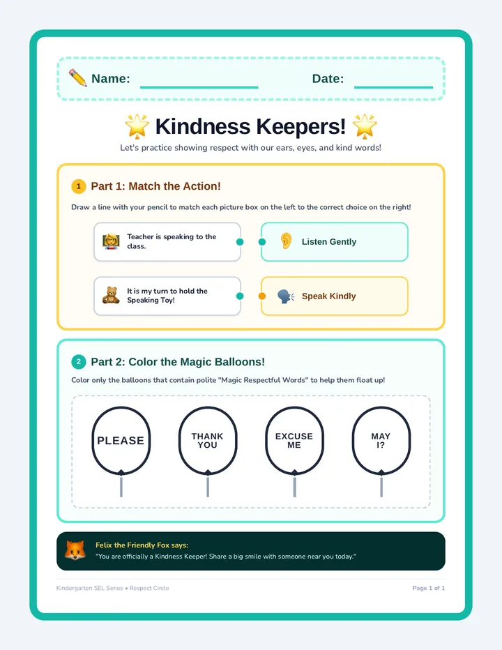 Kindness Keepers Worksheet