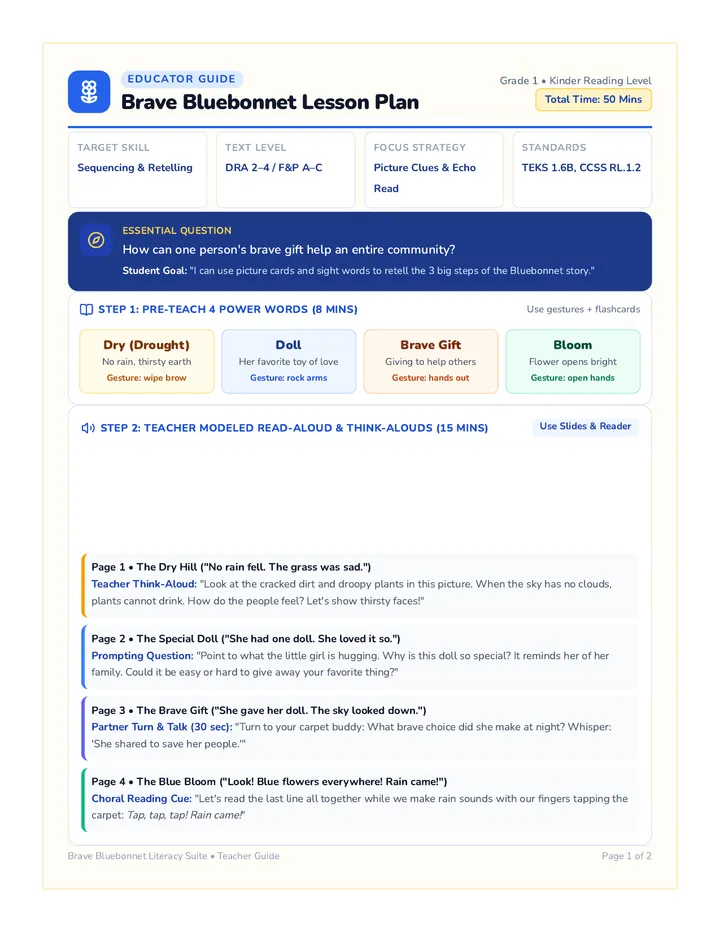 Brave Bluebonnet Lesson Plan