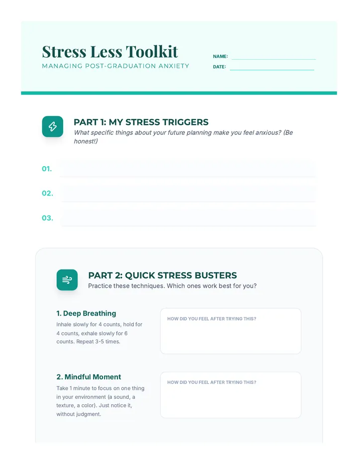 Stress Less Toolkit Worksheet