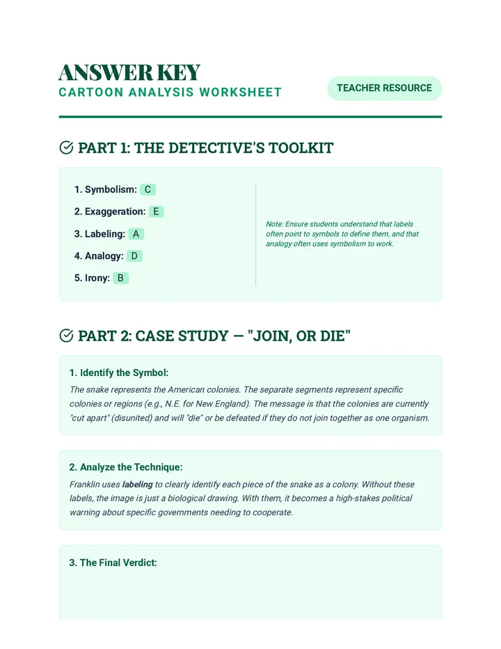 Cartoon Analysis Answer Key