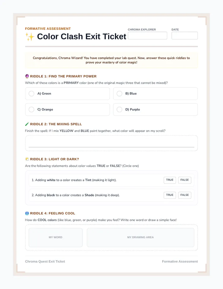 Color Clash Exit Ticket