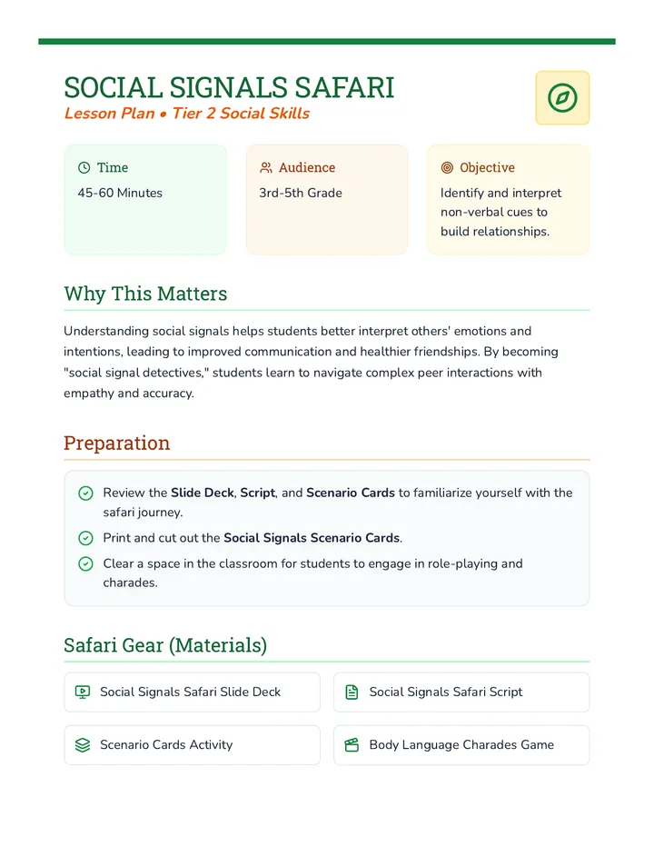 Social Signals Safari Lesson Plan