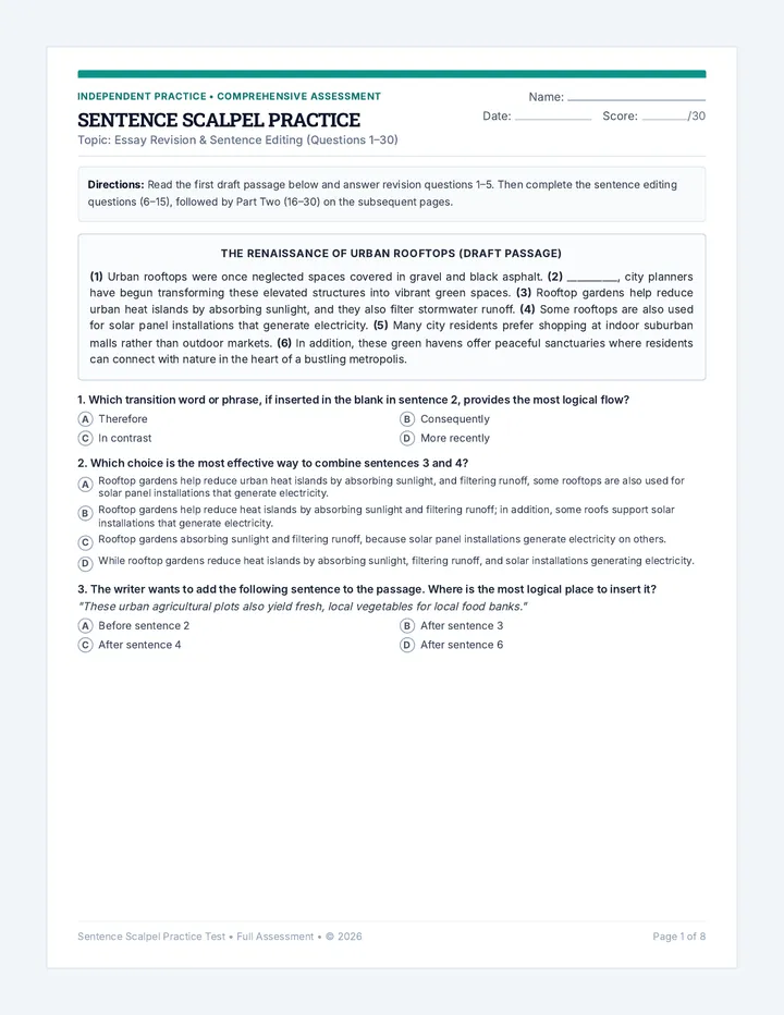Sentence Scalpel Practice Worksheet