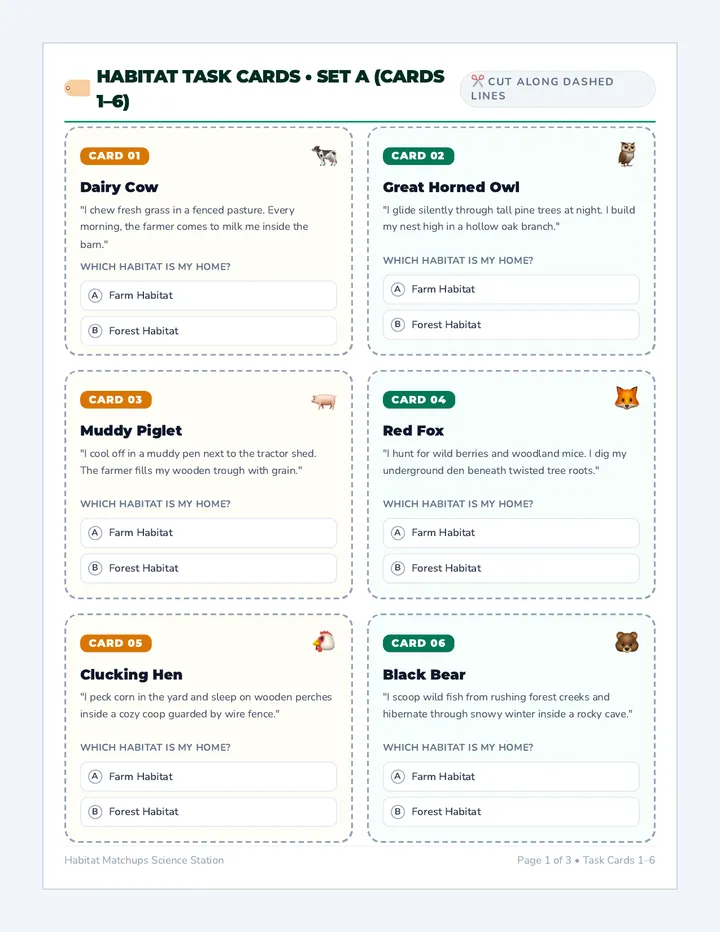 Habitat Sorting Task Cards