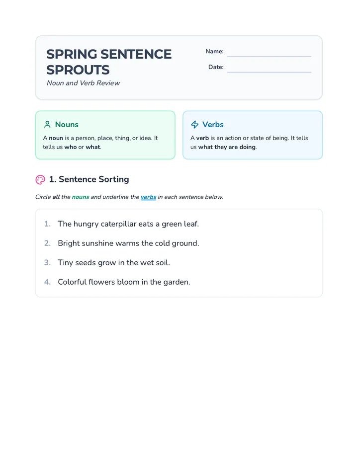 Spring Sentence Sprouts Worksheet