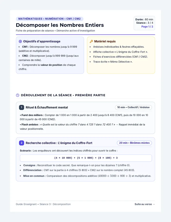 Décomposer Nombres Guide Enseignant