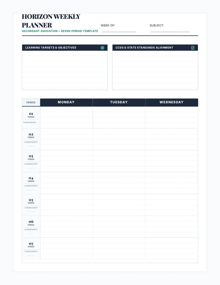 Horizon Seven Period Planner