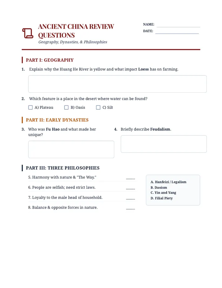 Ancient China Review Questions