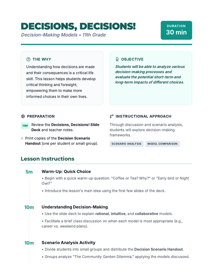 Decision Dynamics Lesson Plan