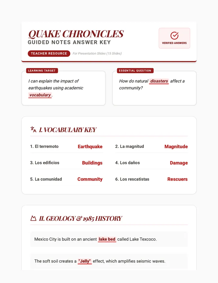 Quake Notes Answer Key Document