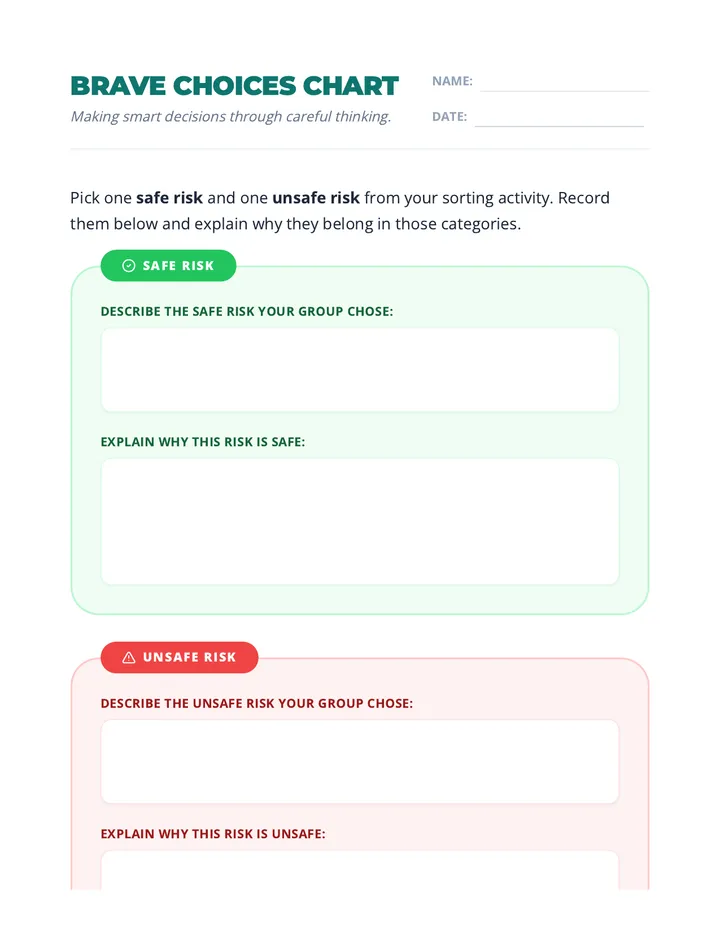 Brave Choices Chart Worksheet