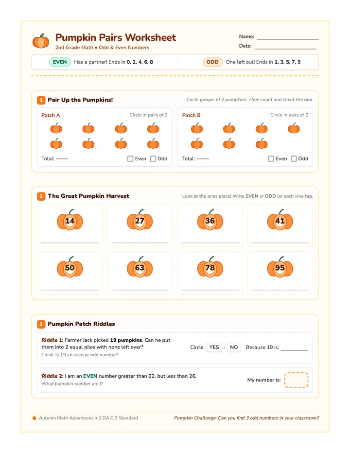 Pumpkin Pairs Worksheet