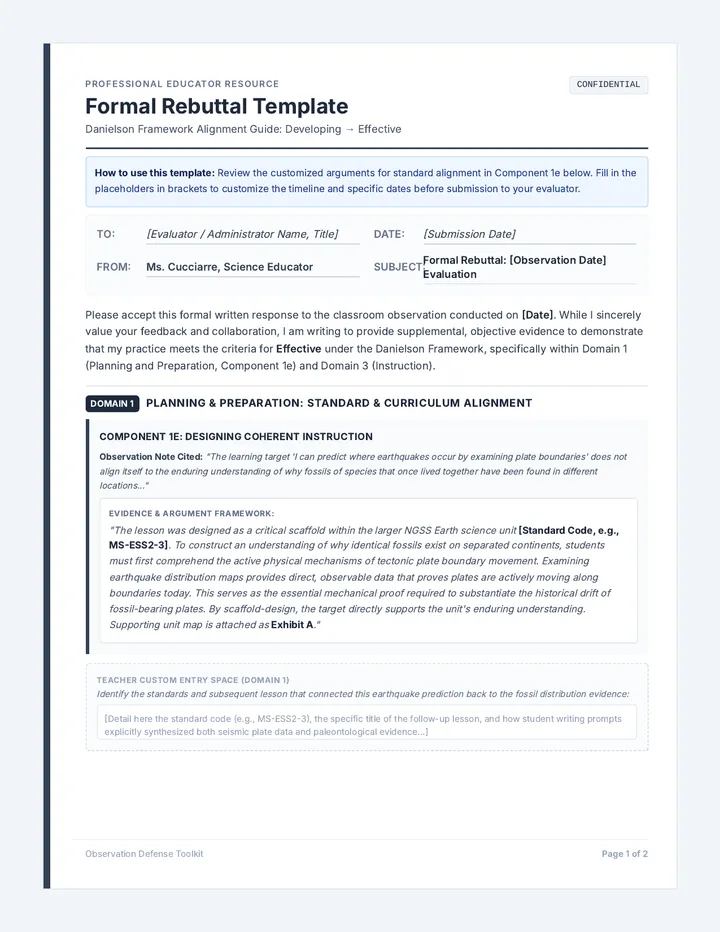Observation Defense Template page 1