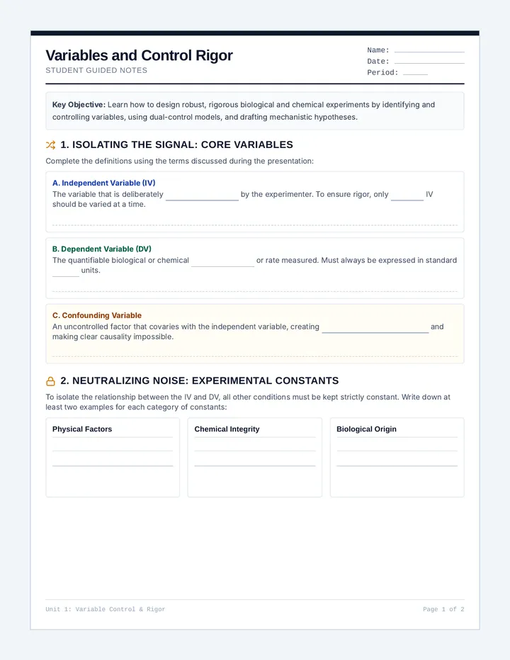 Variables and Control Rigor Guided Notes