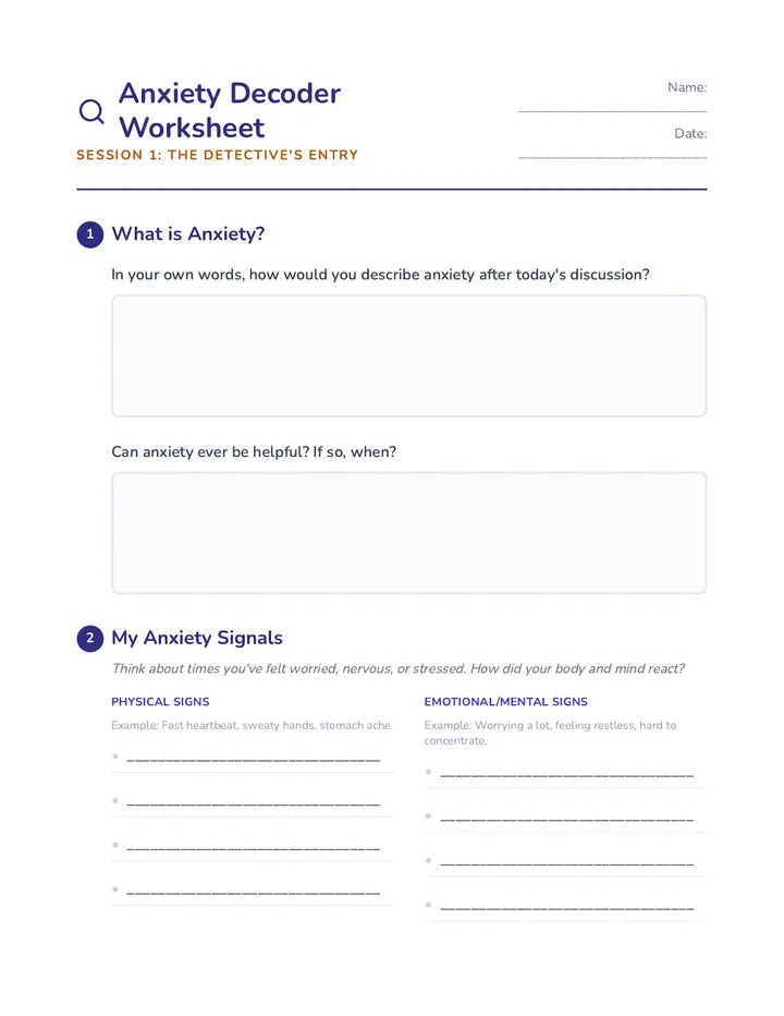 Anxiety Decoder Worksheet