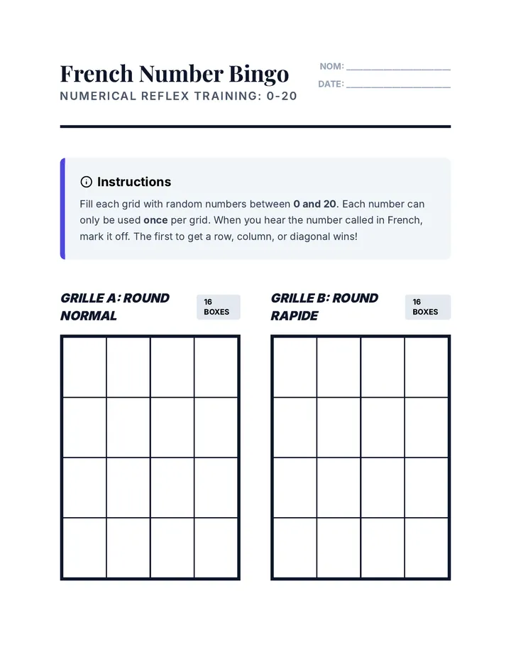 Number Bingo Sheet
