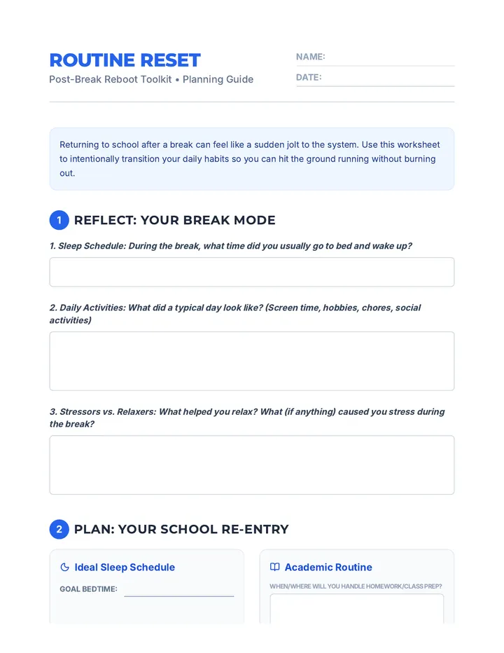 Routine Reset Worksheet