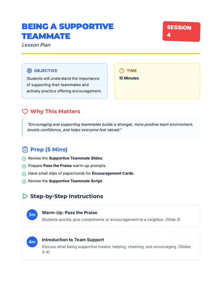 Supportive Teammate Lesson Plan