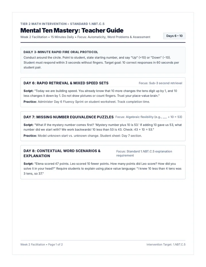 Mental Ten Week Two Teacher Guide