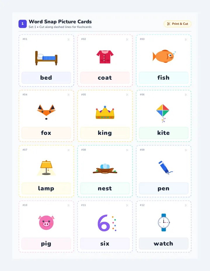 Word Snap Picture Cards
