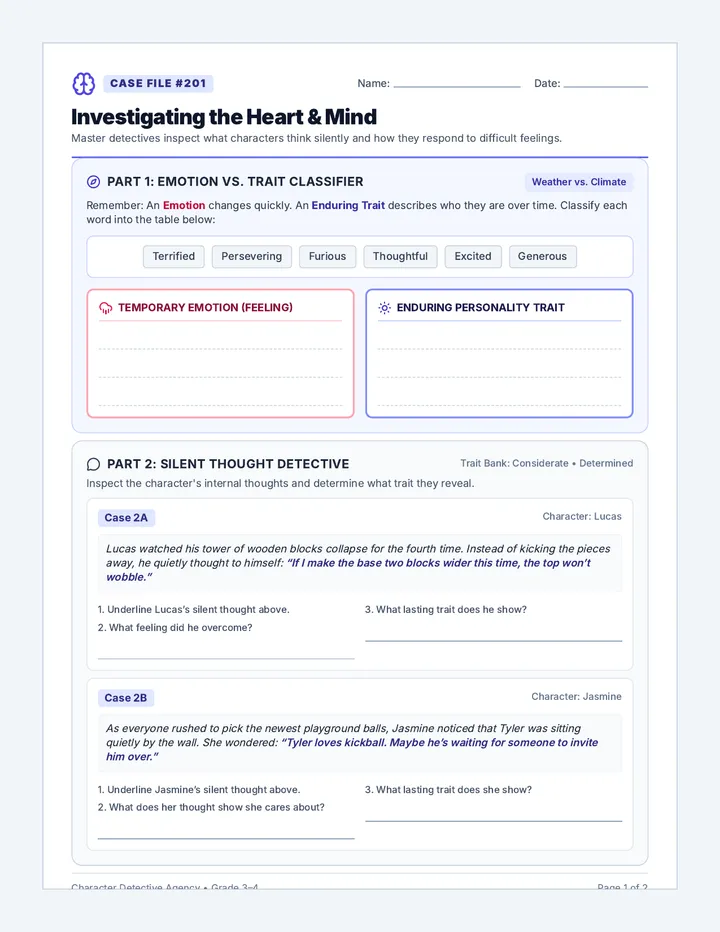 Heart and Mind Worksheet