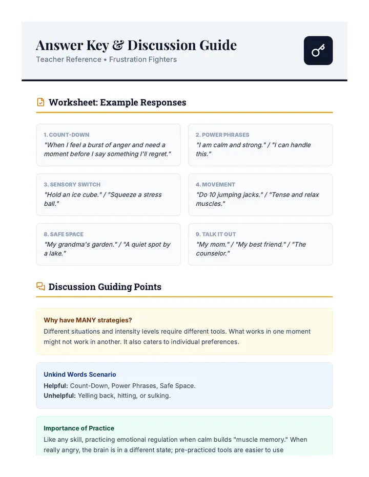 Frustration Fighters Answer Key