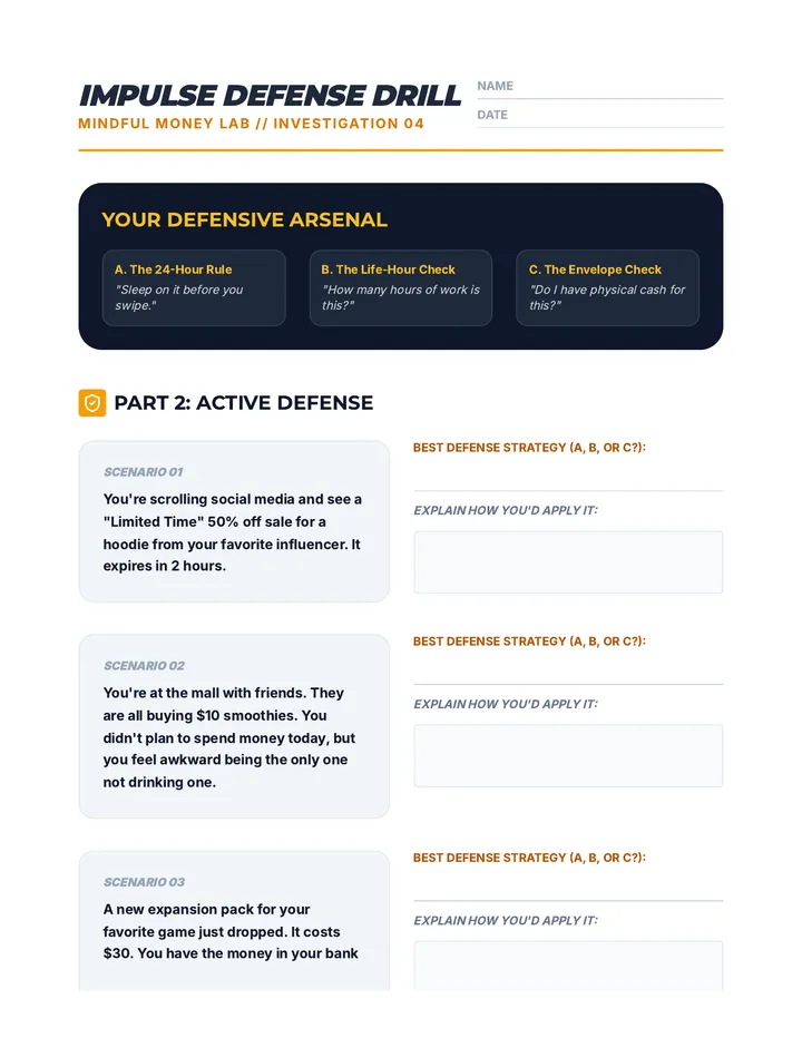 Impulse Defense Drill Worksheet