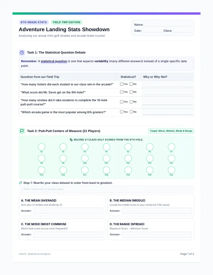 Stats Showdown Worksheet