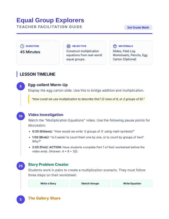 Equal Groups Teacher Guide