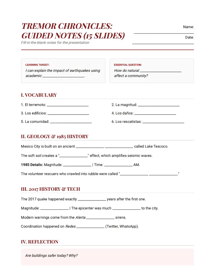 Quake Notes Guided Document 15 Slides English
