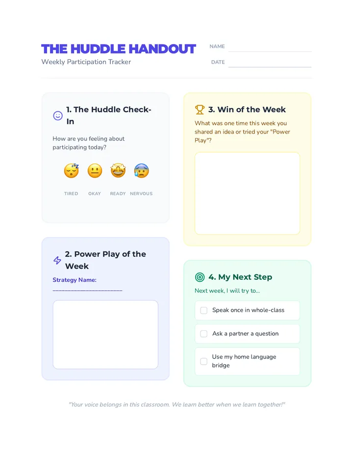 Huddle Handout Worksheet
