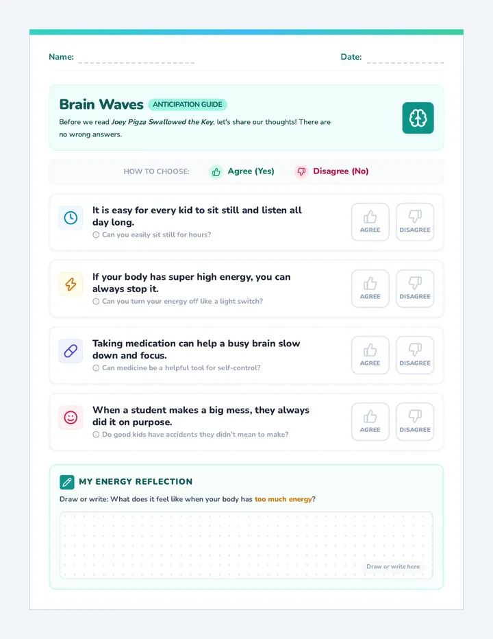 Brain Waves Anticipation Worksheet