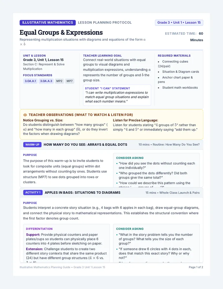 Equal Groups Planning Guide