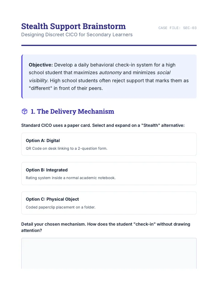 Stealth Support Brainstorm Worksheet
