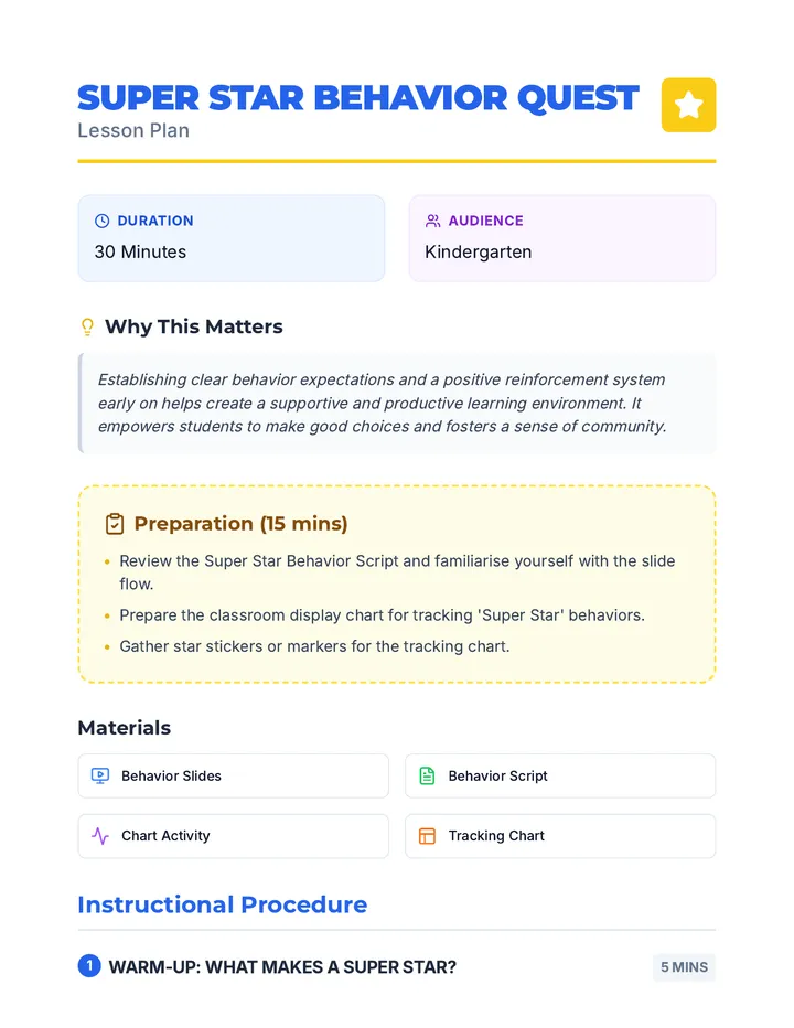 Super Star Behavior Lesson Plan