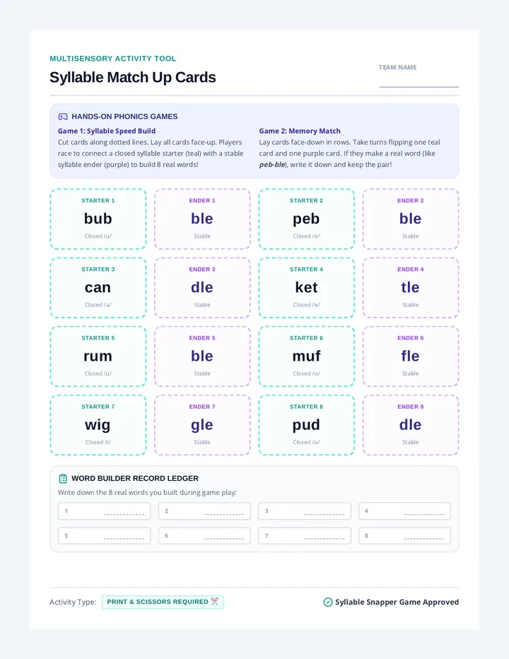 Syllable Match Up Cards